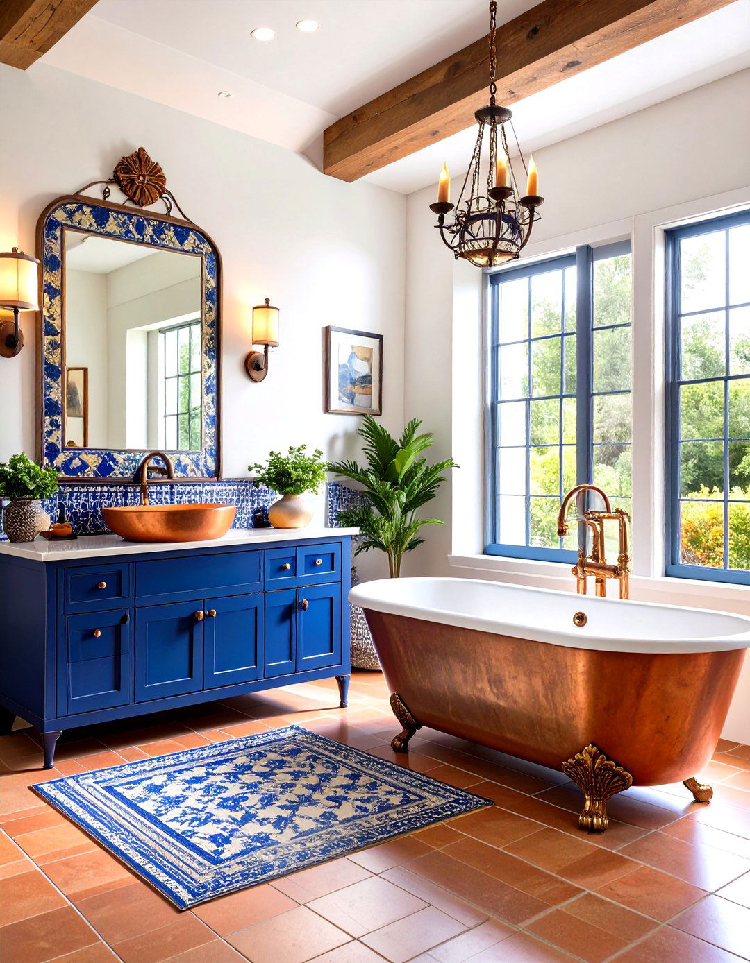 Cobalt Blue Accent Bathroom - 24 Mexican Bathroom Ideas