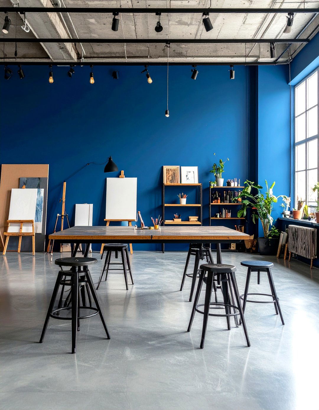 Cobalt Blue Art Studio with Industrial Elements - 24 Ways to Decorate With Jewel Tones
