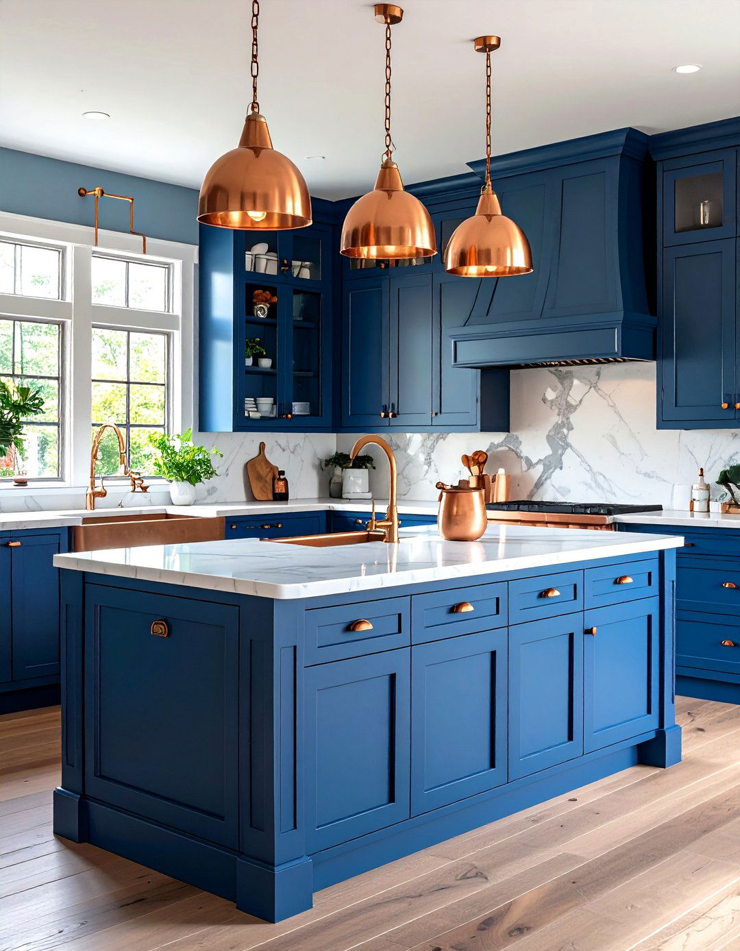 Cobalt Blue Farmhouse Kitchen with Copper Sink - 24 blue farmhouse kitchen cabinets