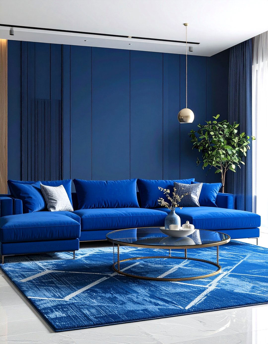 Cobalt Blue Modern Living Room - 24 Blue Living Room Ideas