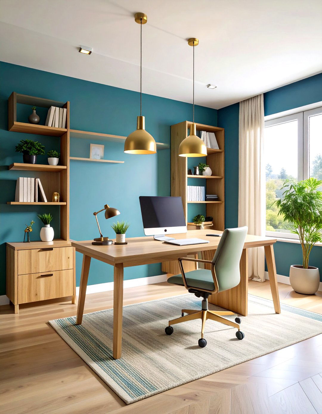 Cobalt Blue and Olive Green Home Office - 24 Blue and Green Color Combos for Decorating