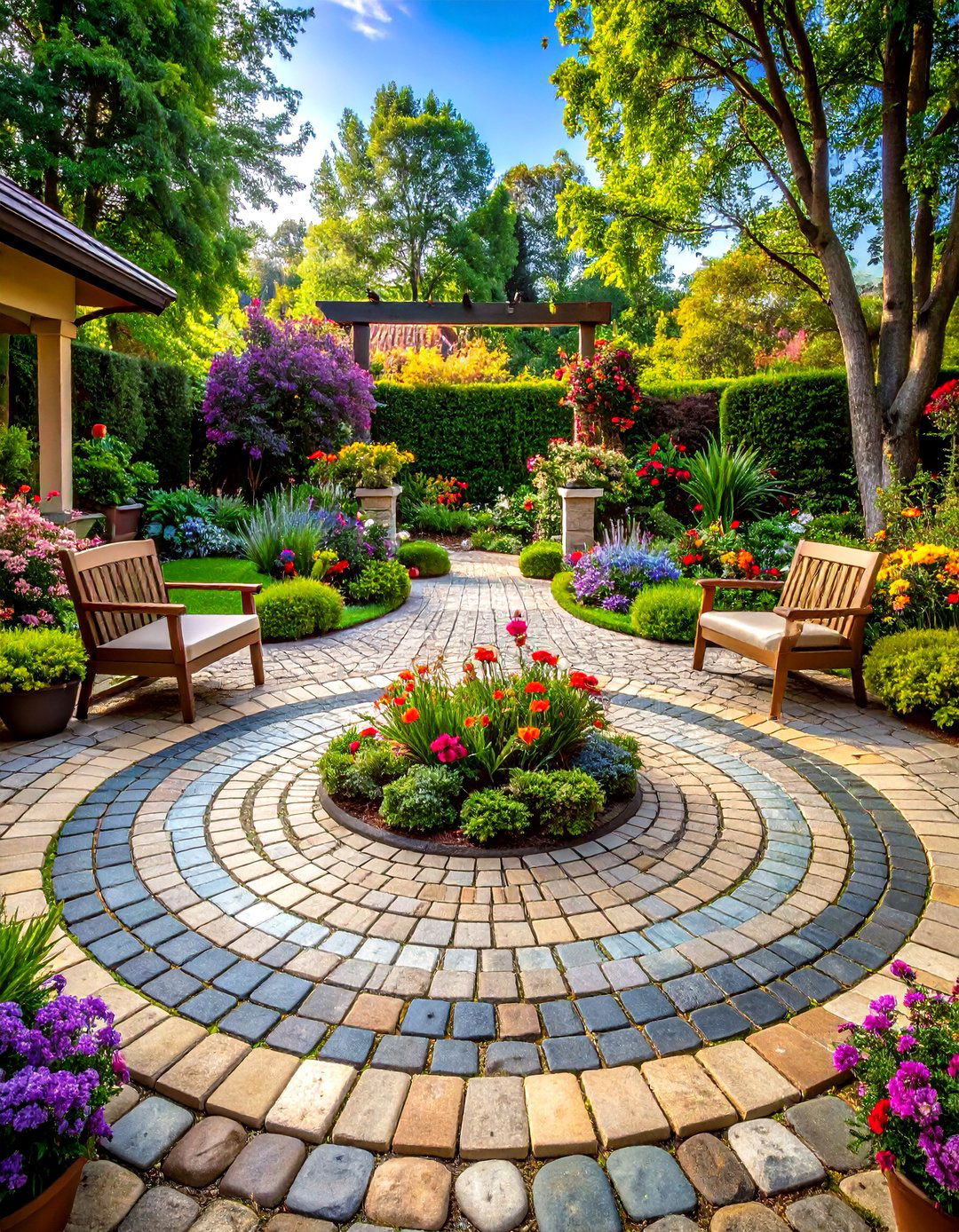Cobblestone Circular Feature - 24 Rock Walkway Ideas