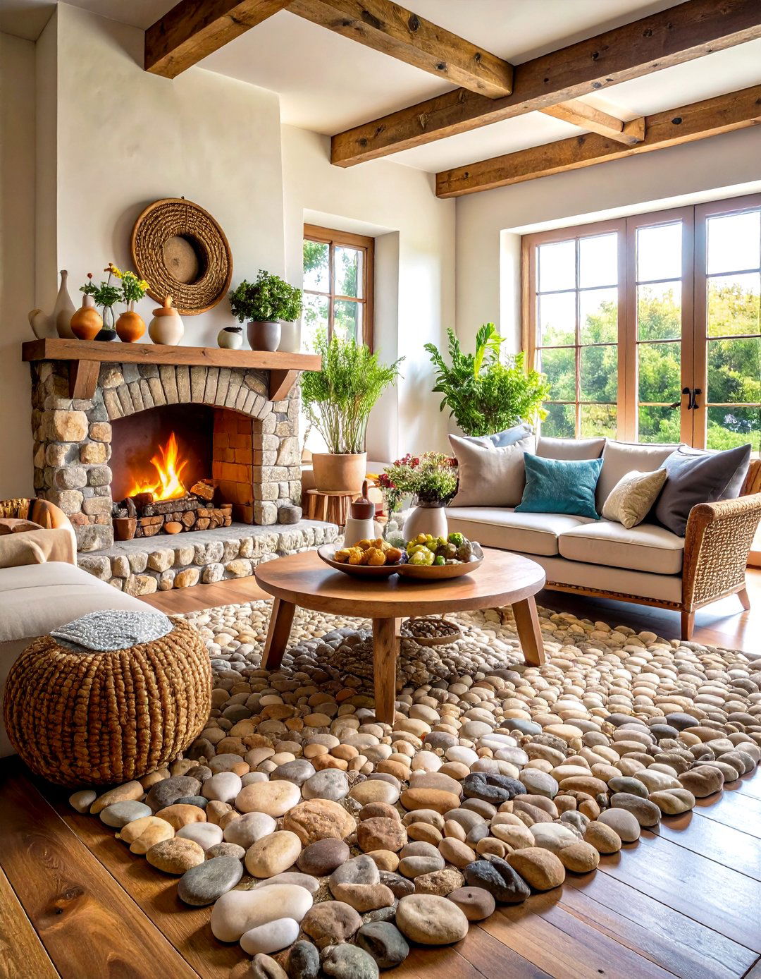 Cobblestone Fireplace with European Country Charm - 24 Stone Fireplace Ideas