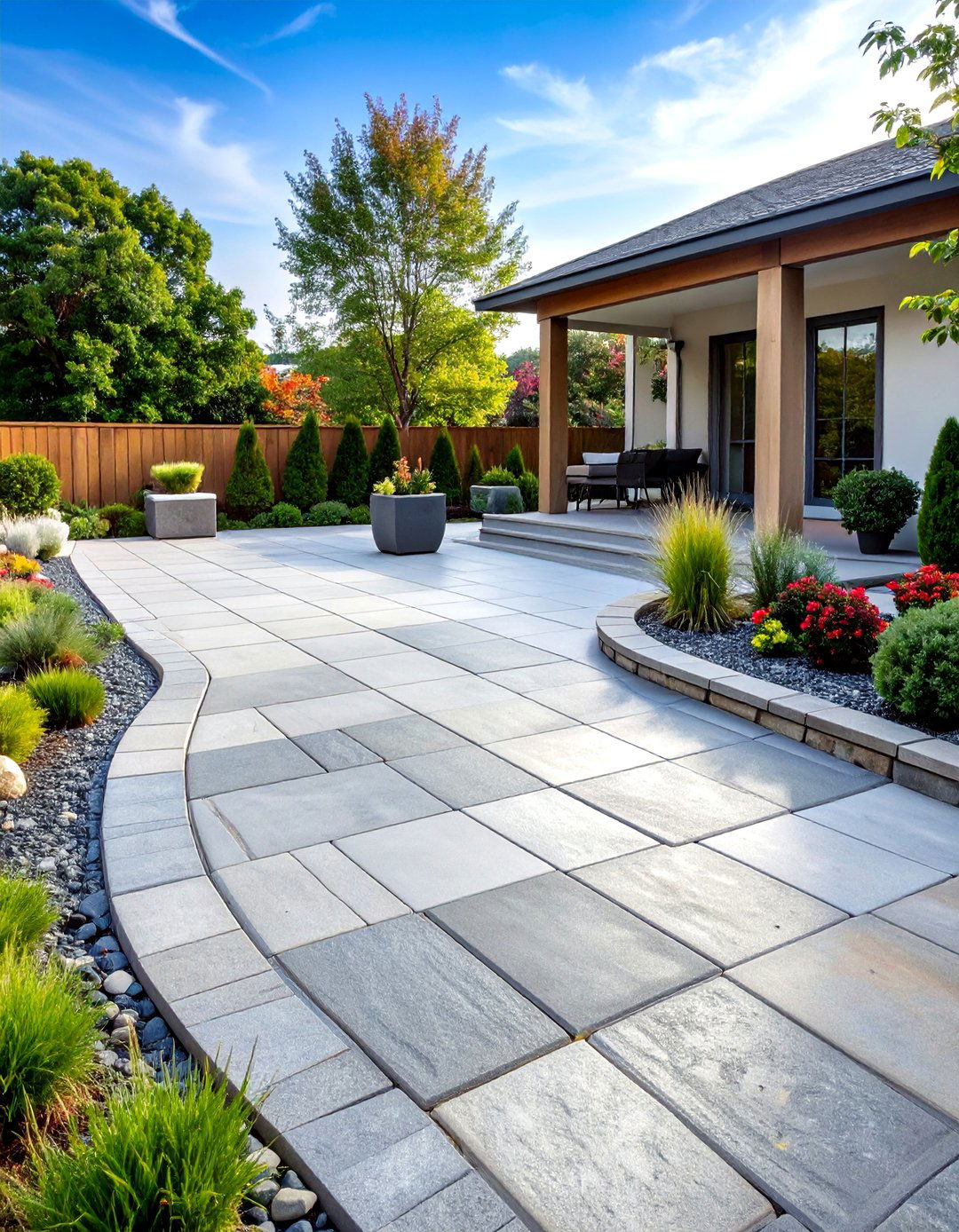 Cobblestone Stamped Concrete Deck - 24 Concrete Deck Ideas