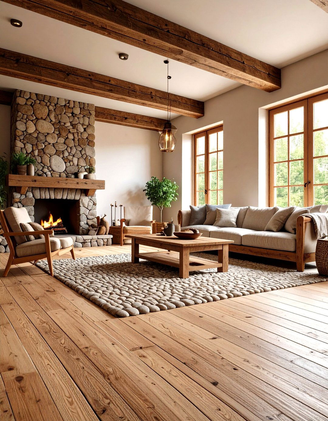 Cobblestone Textural Interest - 24 Floor-to-Ceiling Stone Fireplace Ideas