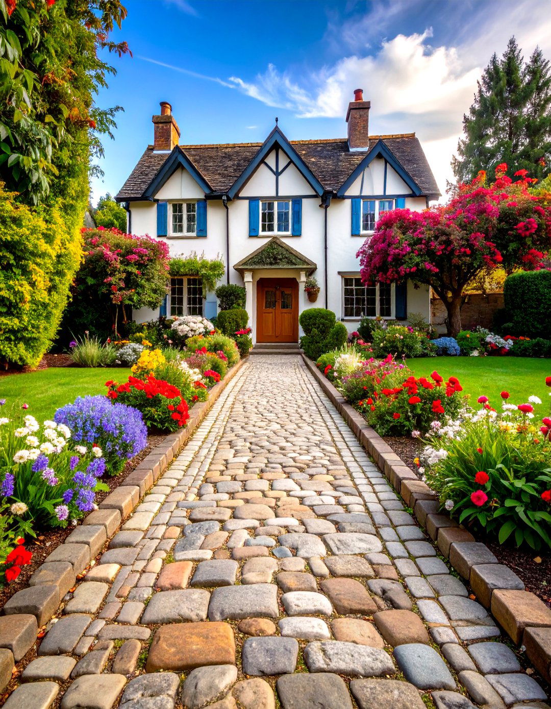 Cobblestone Traditional European Style - 24 Front Walkway Ideas