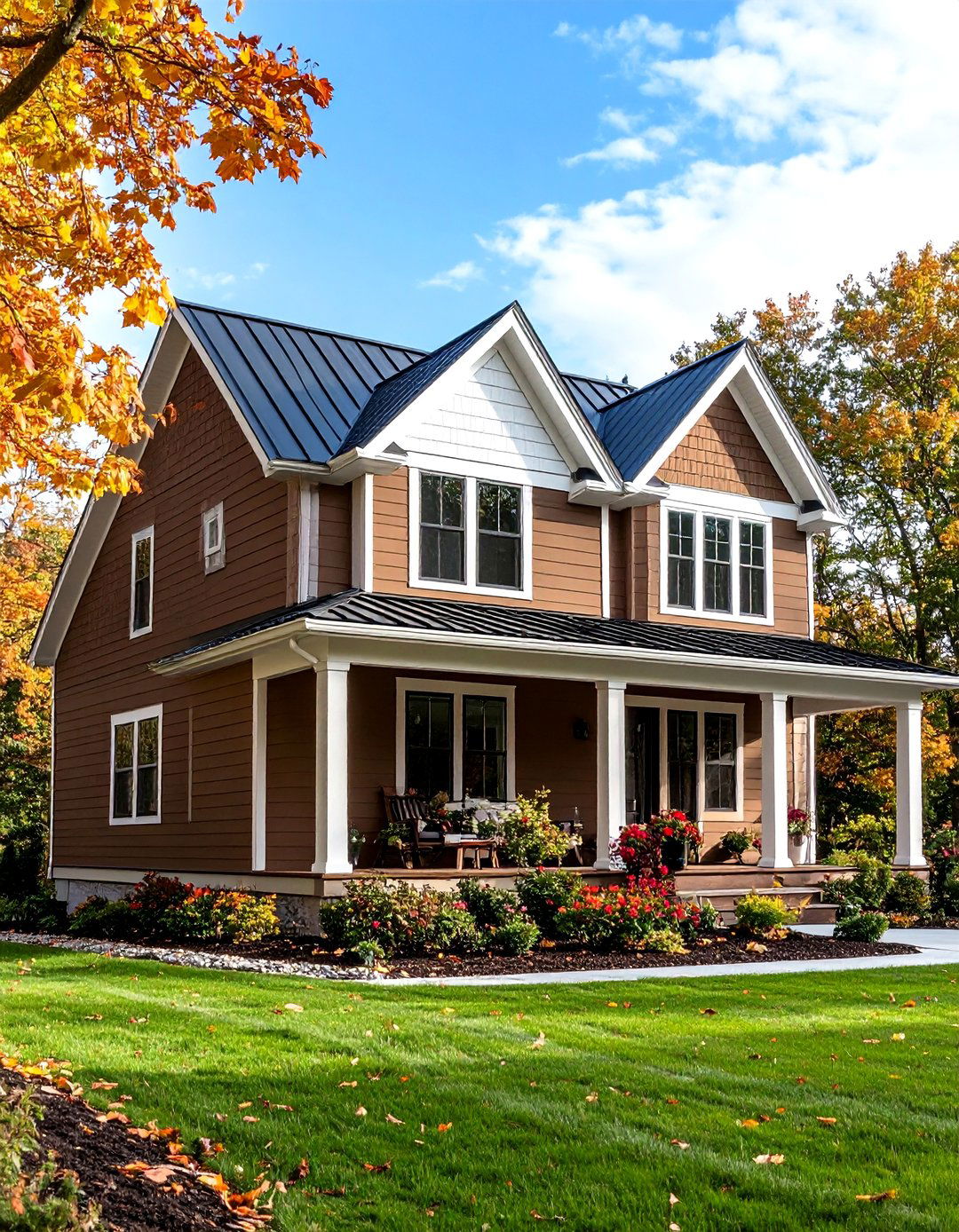 Cocoa Brown Fiber Cement Farmhouse - 24 Dark Brown House Exterior Ideas