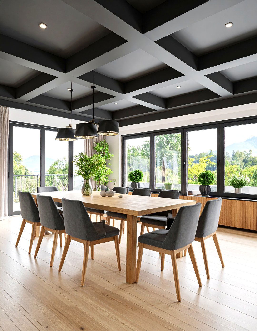 Coffered Black Ceiling with Traditional Charm - 24 Black Ceiling Design Ideas