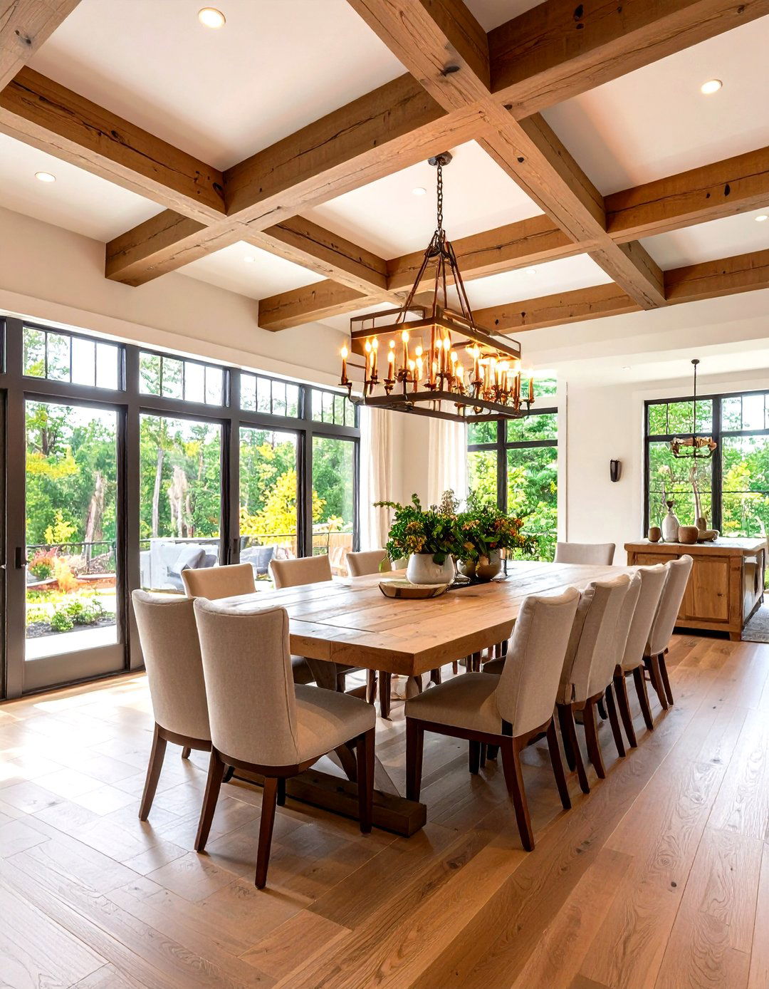 Coffered Ceiling Dining Room with Exposed Beams - 24 Craftsman Dining Room Ideas