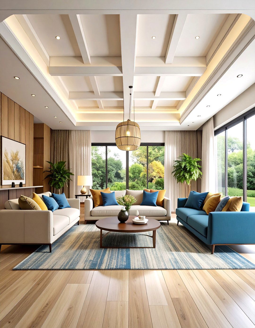 Coffered Ceiling with Modern Twist - 24 Living Room Ceiling Ideas