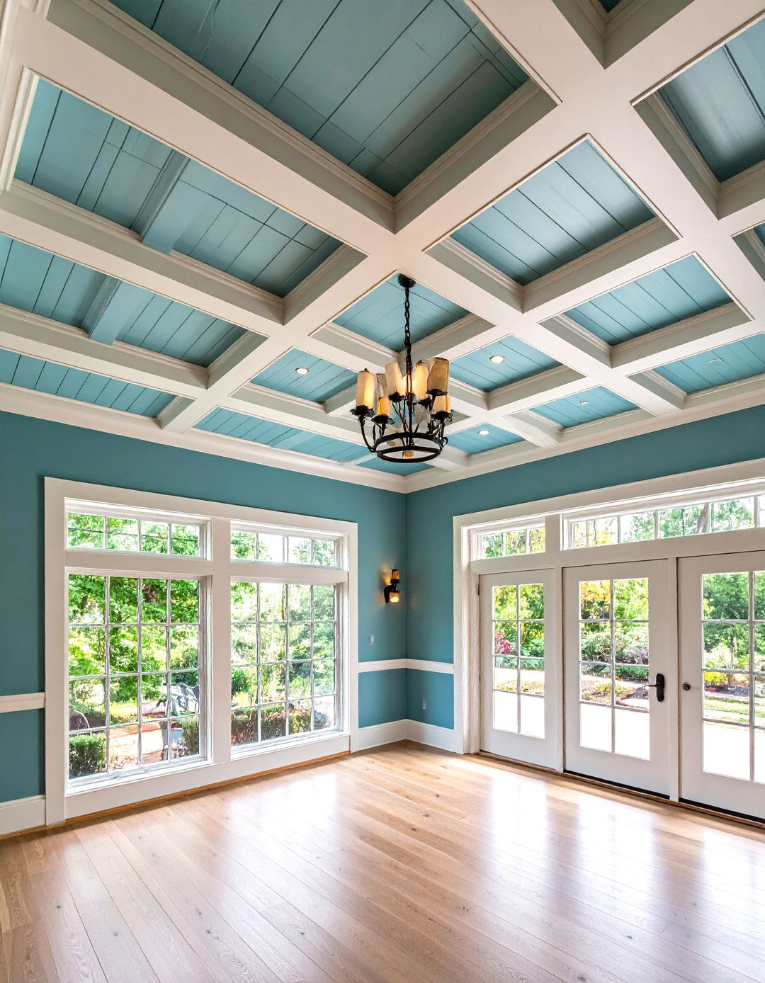Coffered Shiplap Grid Entry Foyer - 24 Shiplap Ceiling Ideas