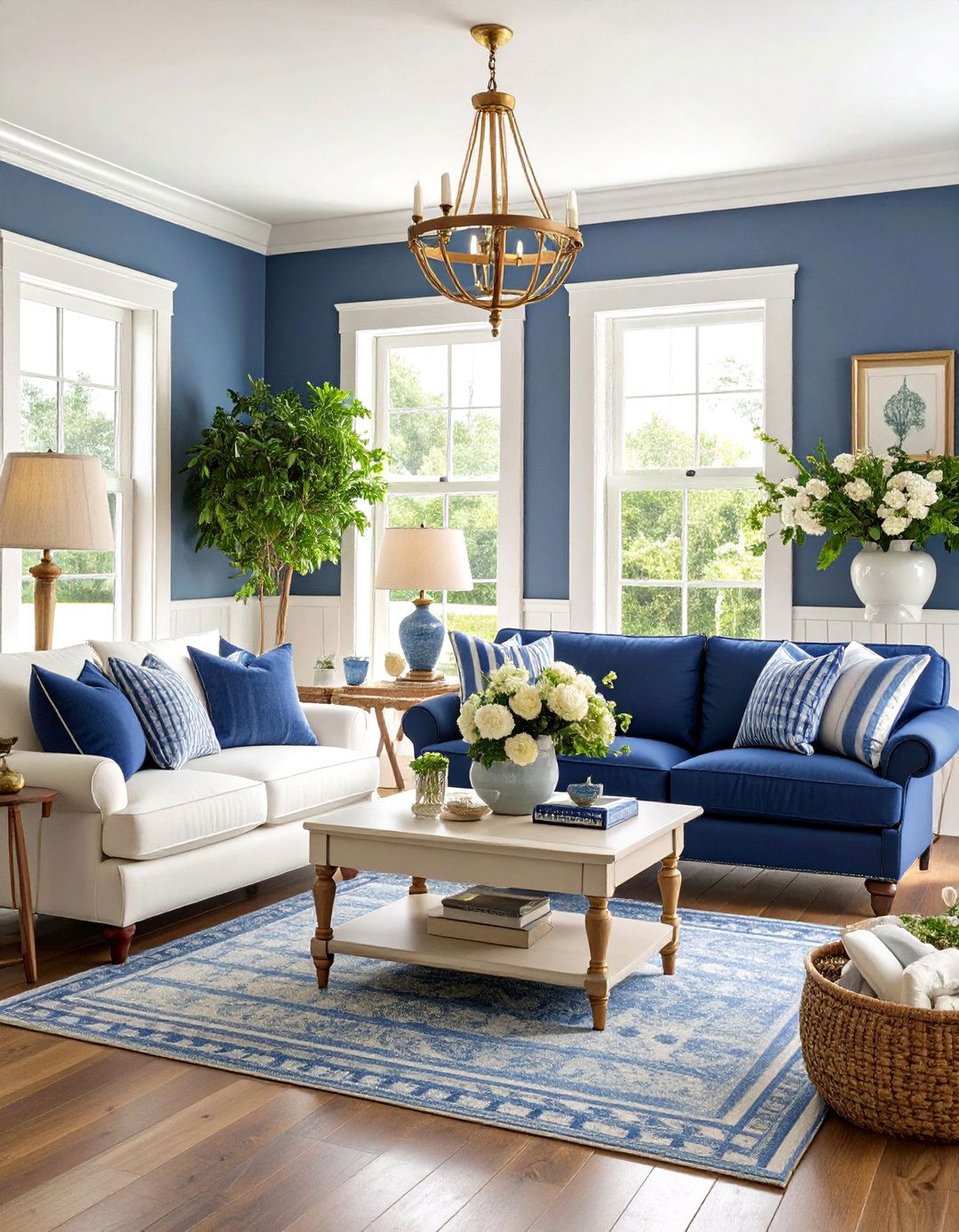 Colonial Blue and White Living Room - 24 Colonial Living Room Ideas