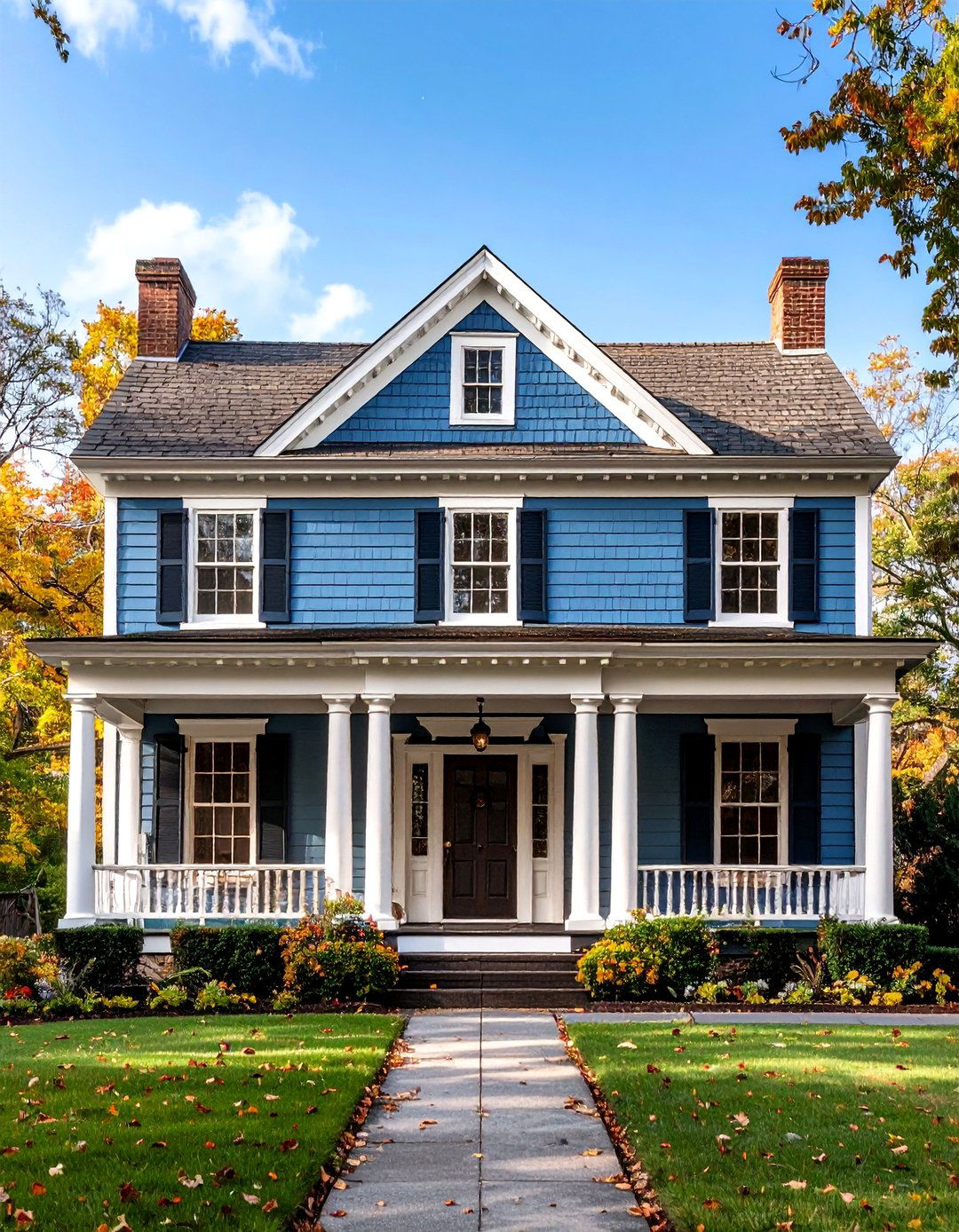 Colonial Revival Blue with Brown Slate Roof - 24 blue exterior home with a brown roof ideas