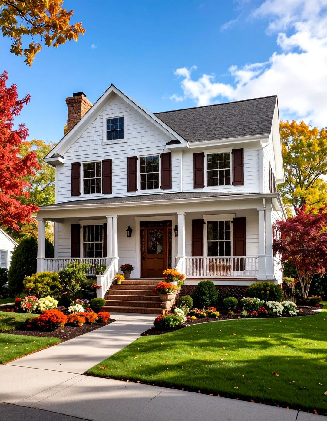 Colonial Revival Chocolate Brown Features - 24 Chocolate Brown House Exterior Design Ideas