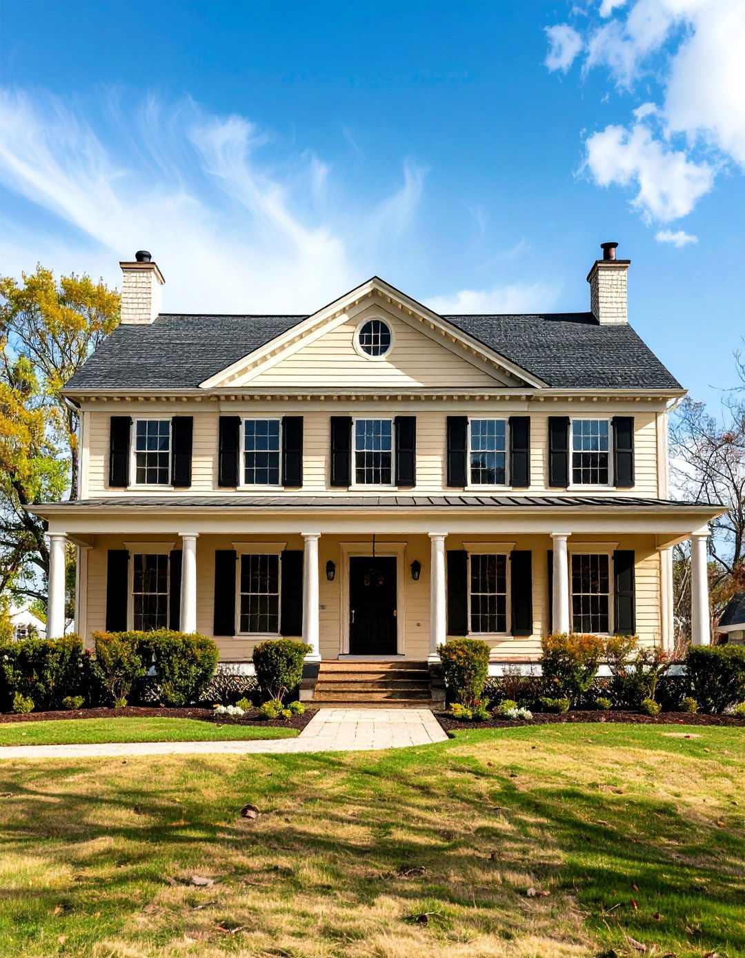 Colonial Revival Elegance - 24 beige and black house exterior ideas