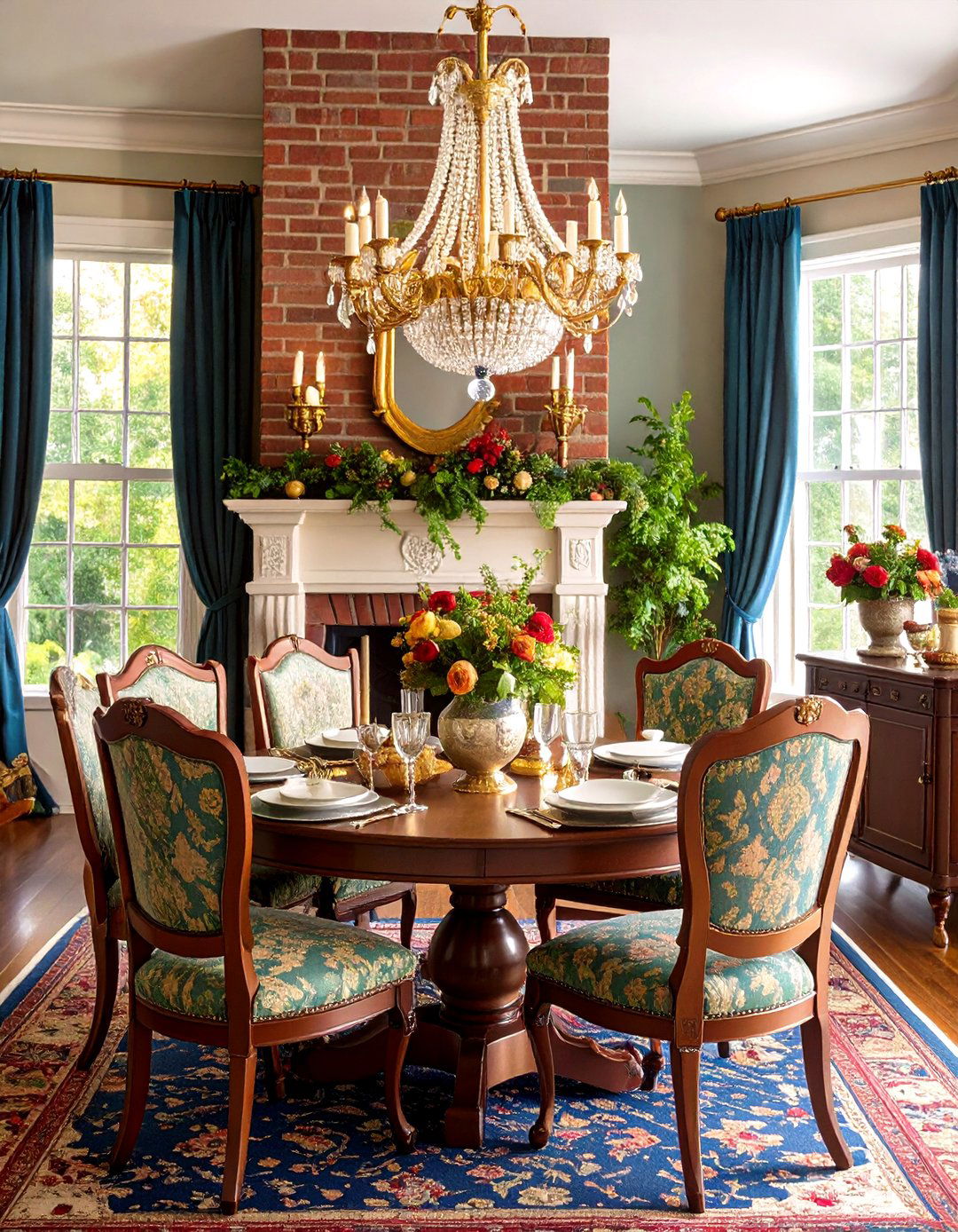 Colonial Revival Traditional Setting - 24 Dining Room With Fireplace