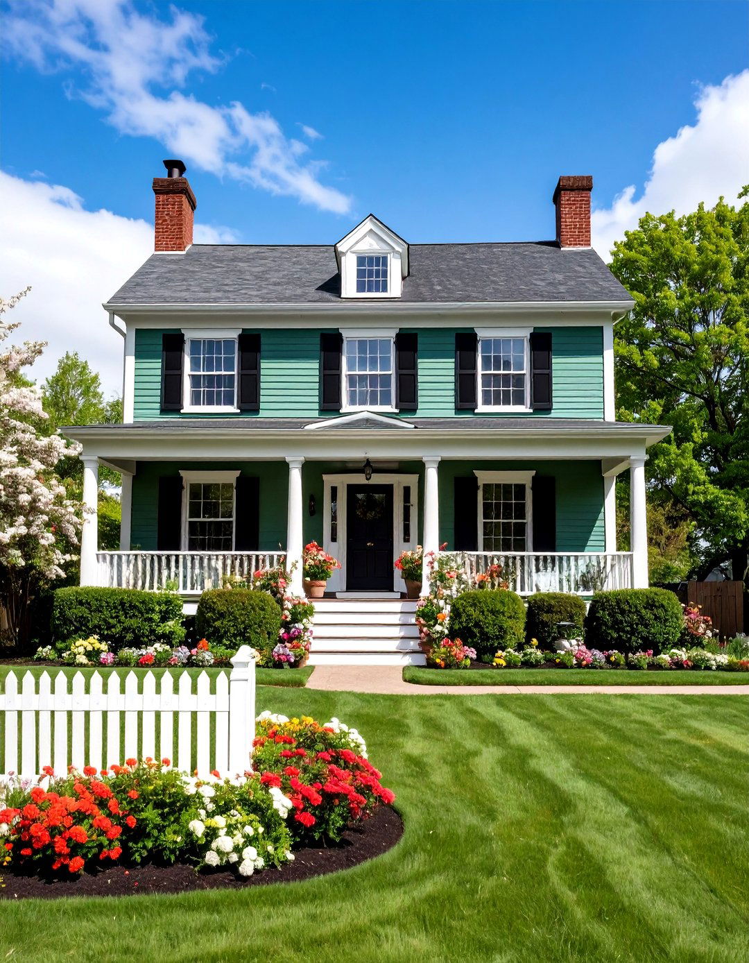 Colonial Traditional Sage Green Heritage - 24 Sage Green Painted Brick House Ideas