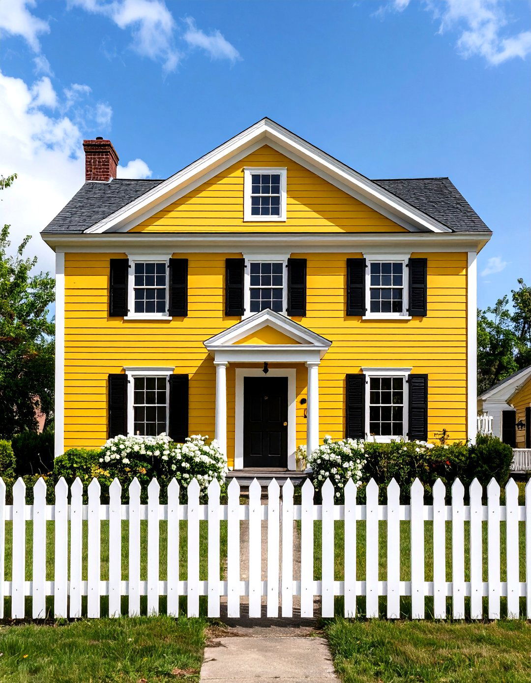 Colonial Yellow Exterior with Classic Symmetry - 24 Yellow Exterior Home Ideas