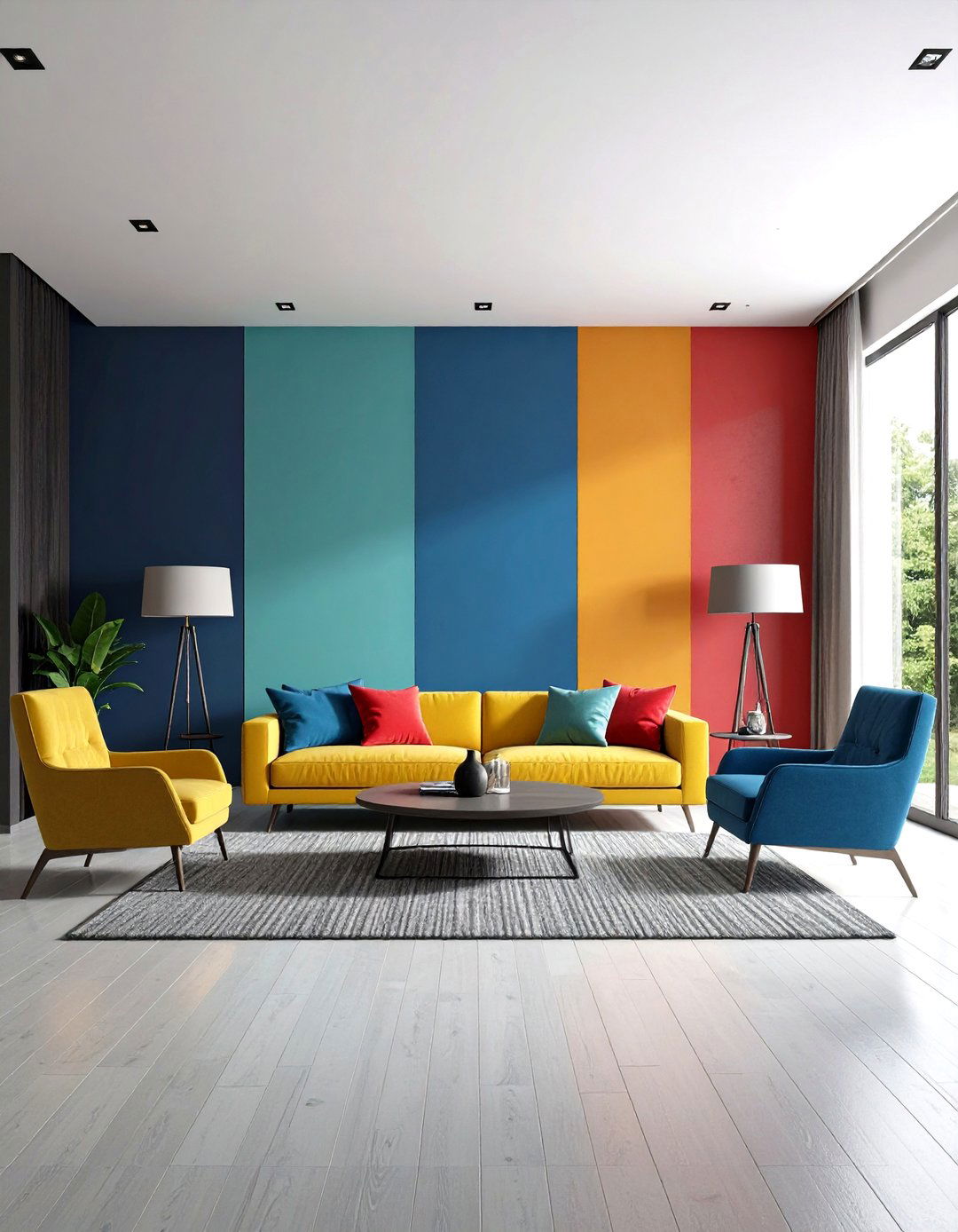 Color Block Wall Treatment - 24 Long Living Room Ideas