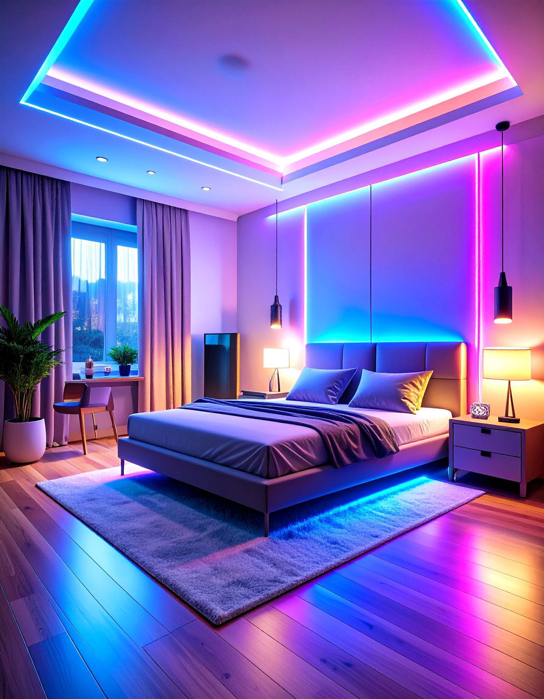 Color Changing Smart Features - 24 Neon Bedroom Ideas