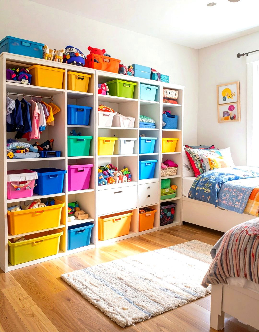 Color Coded Organization Systems - 24 Shared Bedroom Ideas for Small Rooms