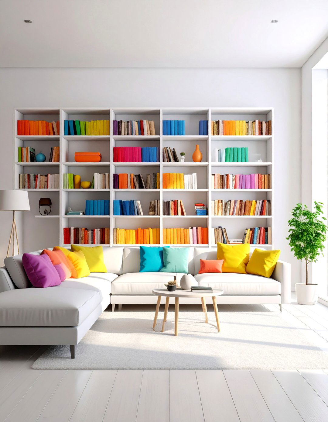 Color Coordinated Book Display Shelving - 24 Living Room Bookshelf Ideas
