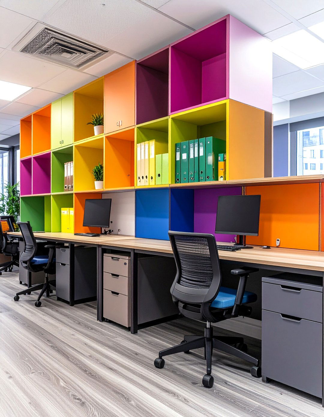 Color Coordinated Organization Hub - 24 Cubicle Decor Ideas