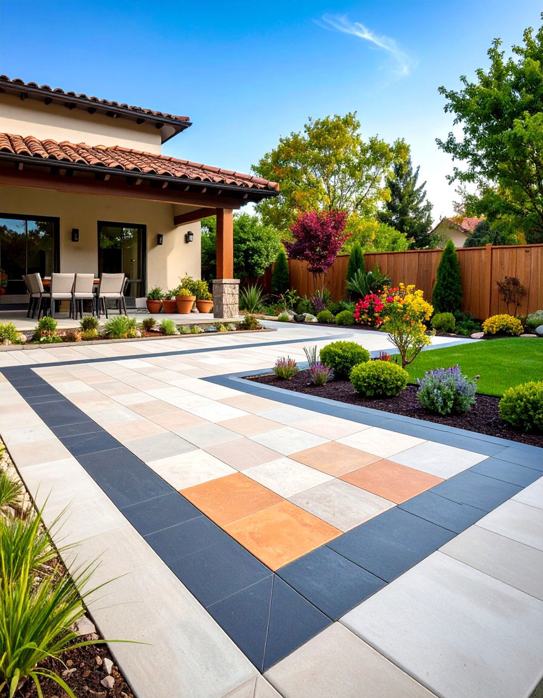 Colored Concrete Border Patio Design - 24 Concrete Patio Ideas on a Budget