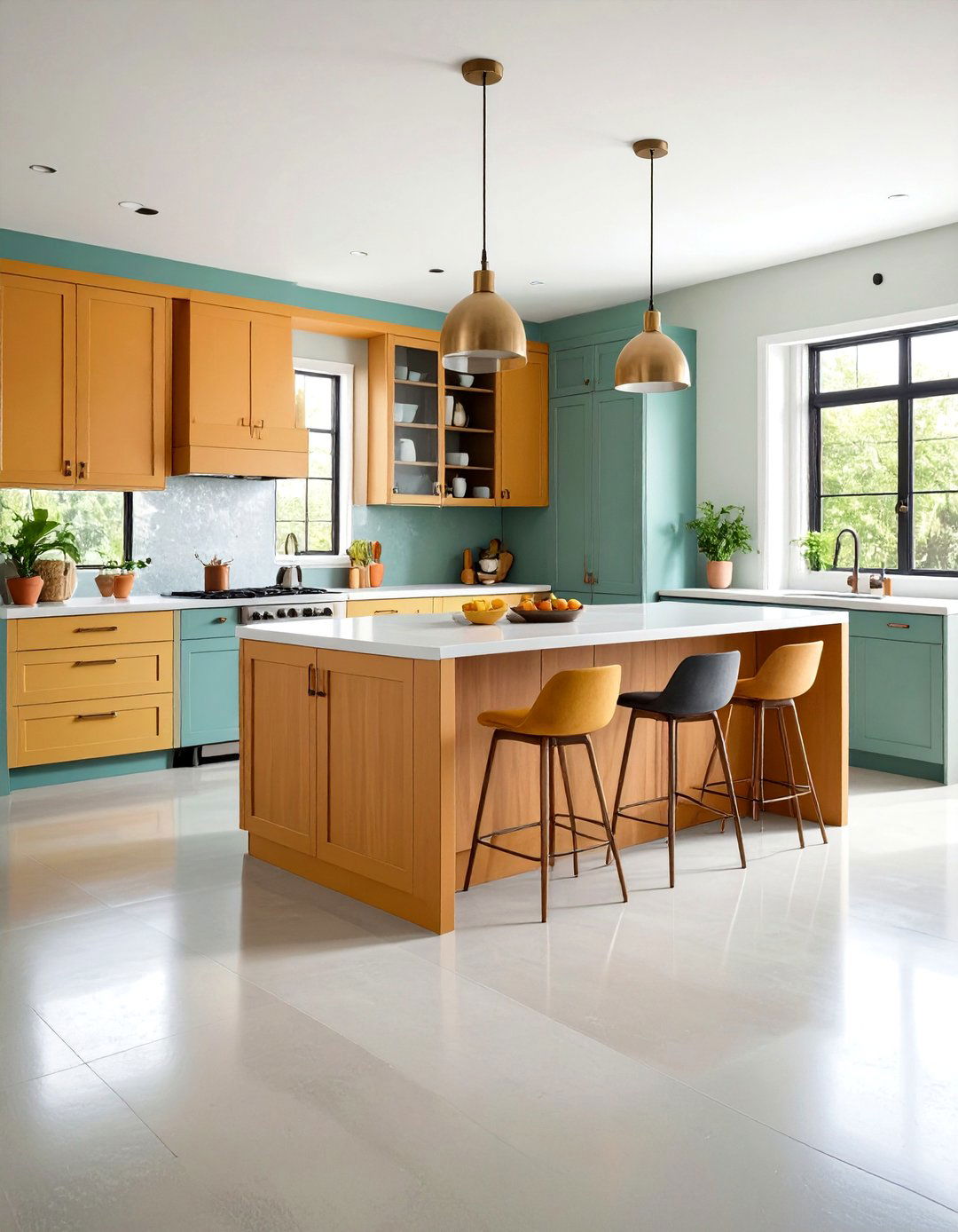 Colored Concrete Kitchen Design - 24 Concrete Floor Kitchen Ideas