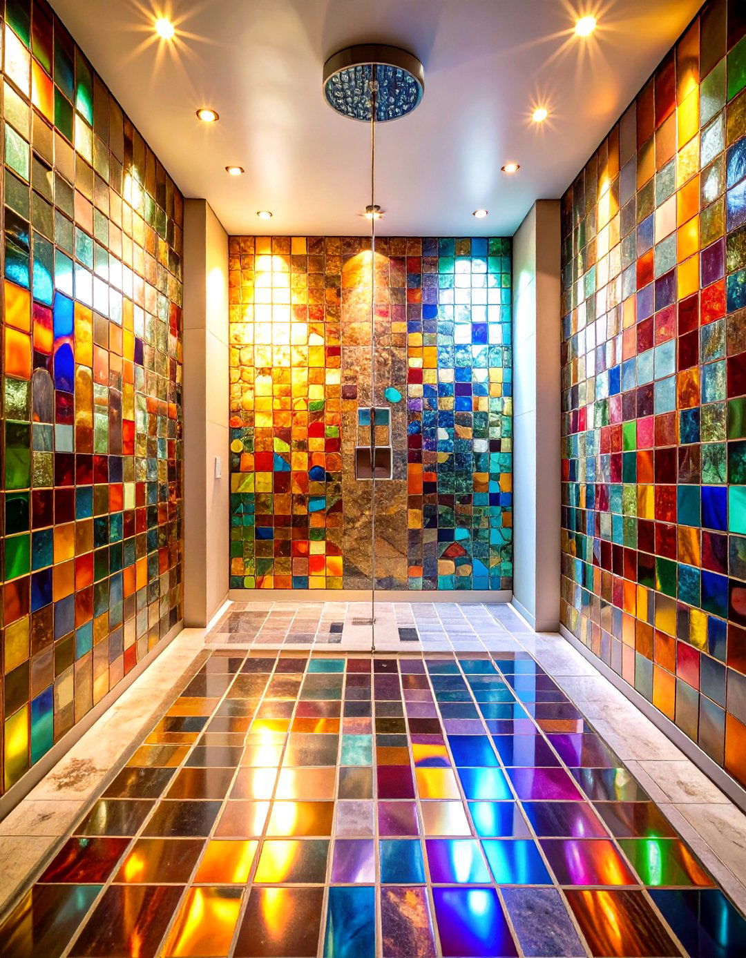 Colored Glass Accent Features - 24 Shower Wall Ideas