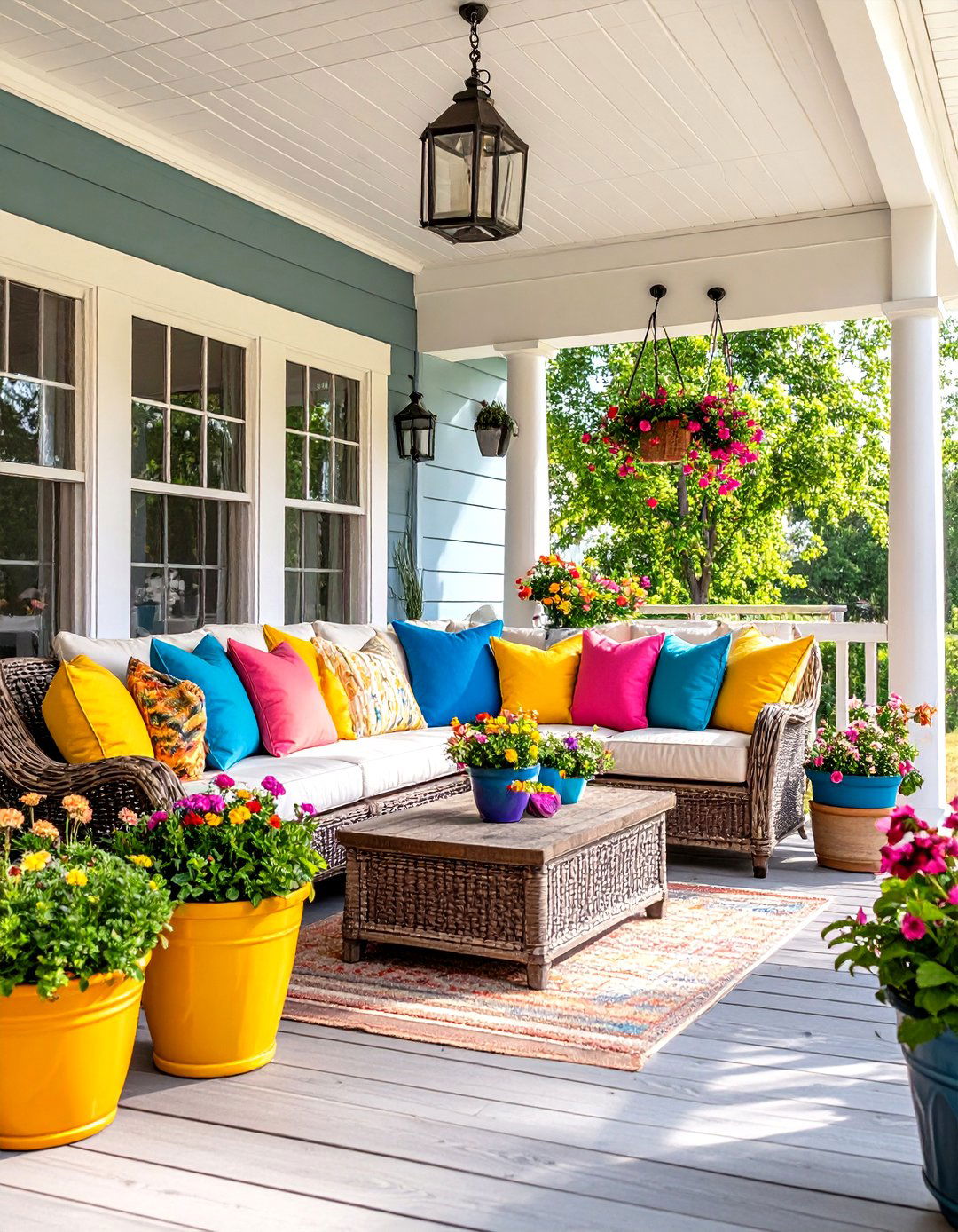 Colorful Accent Farmhouse Porch - 24 Farmhouse Porch Ideas