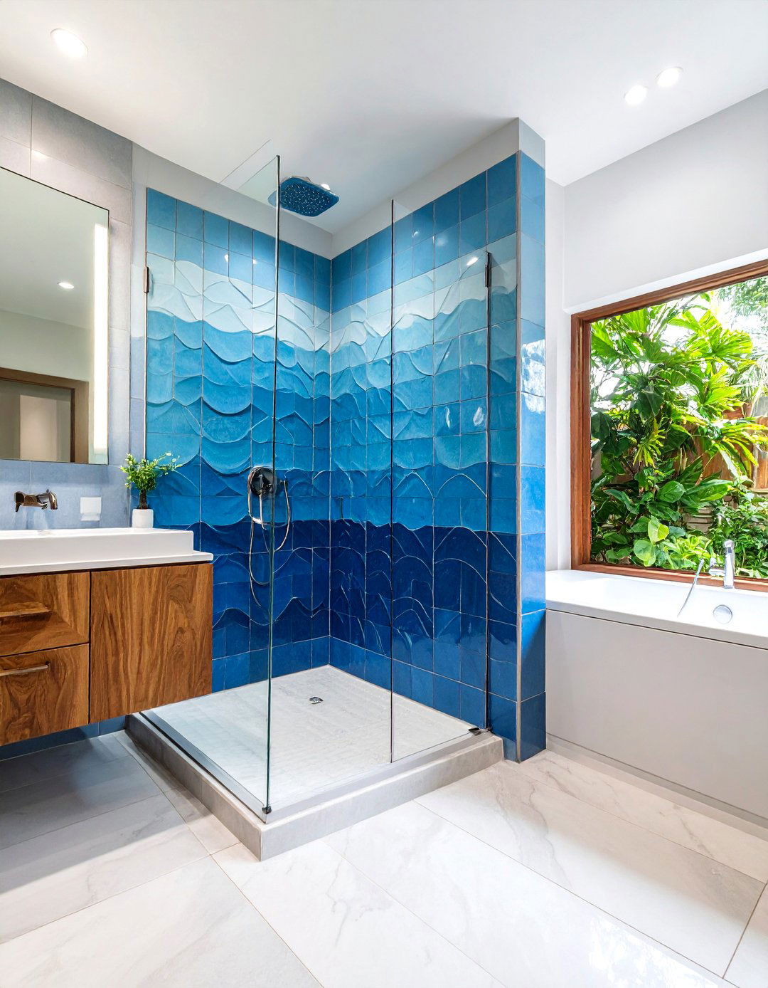 Colorful Blue Wave Themes - 24 Walk-in Shower Tile Ideas