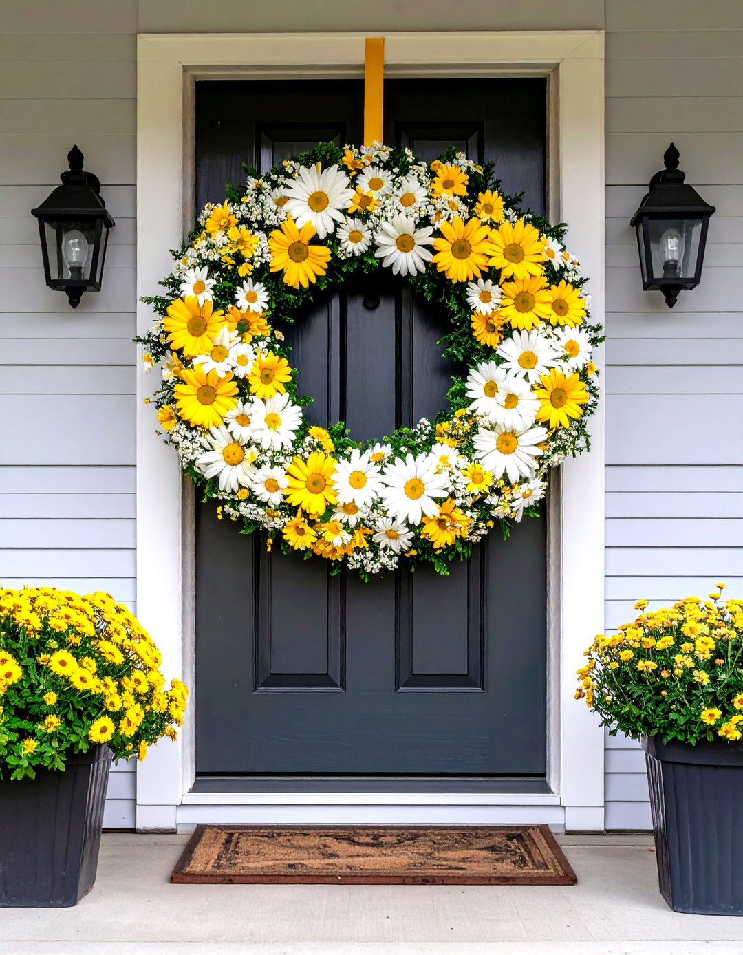 Colorful Daisy Door Wreath - 24 Spring Front Door Decor Ideas