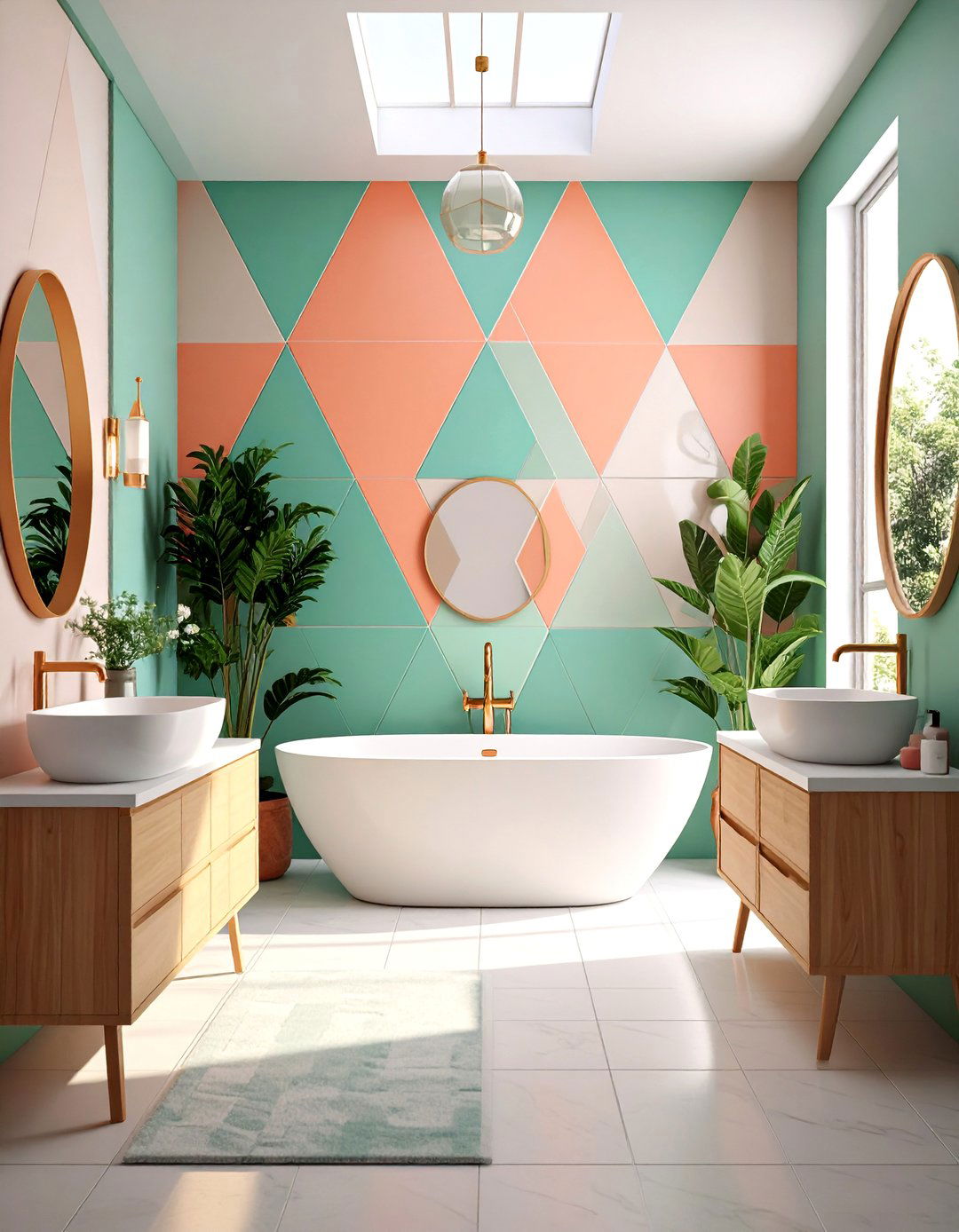 Colorful Geometric Pattern Display - 24 Bathroom Art Ideas