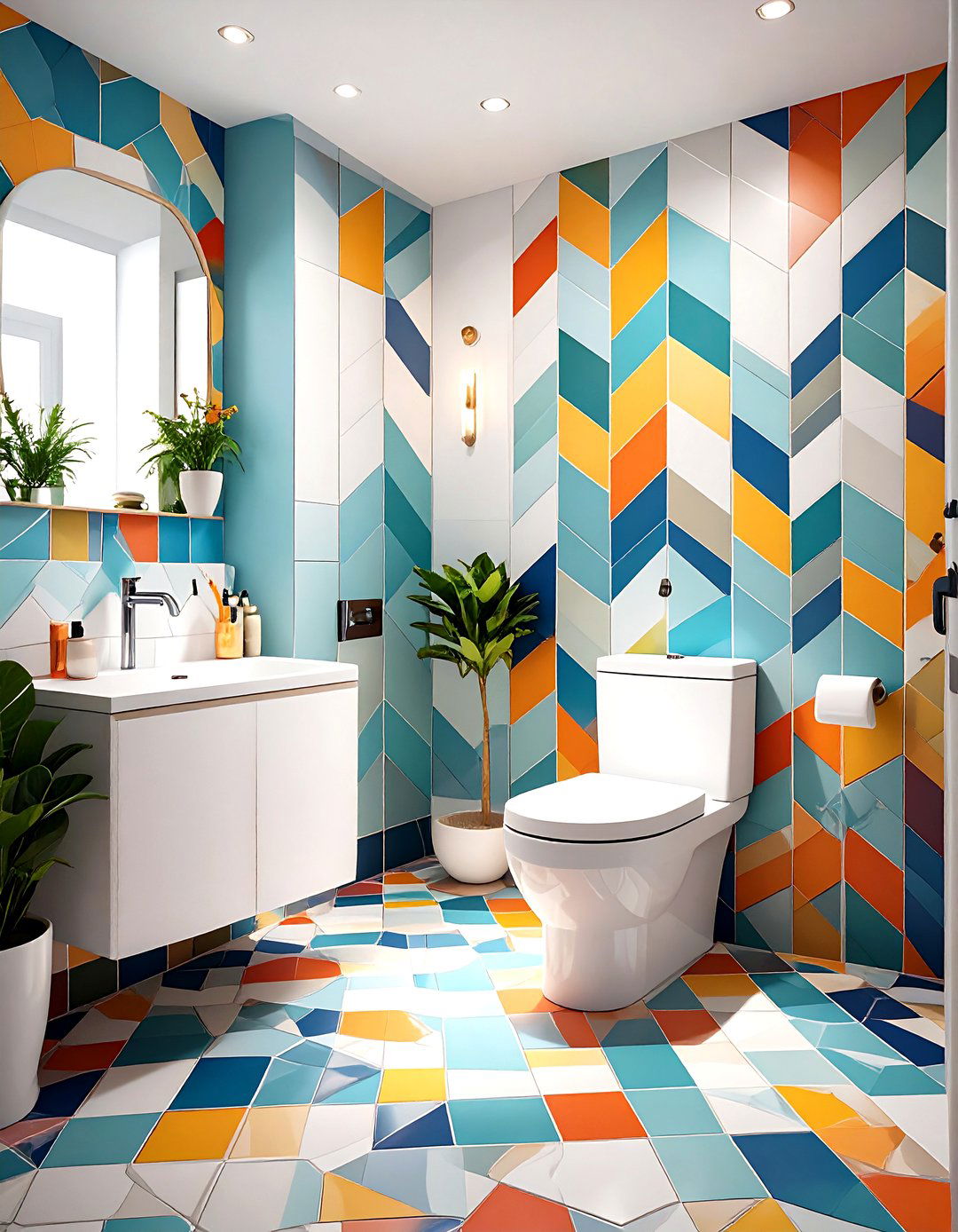 Colorful Geometric Tiles - 24 Downstairs Toilet Ideas
