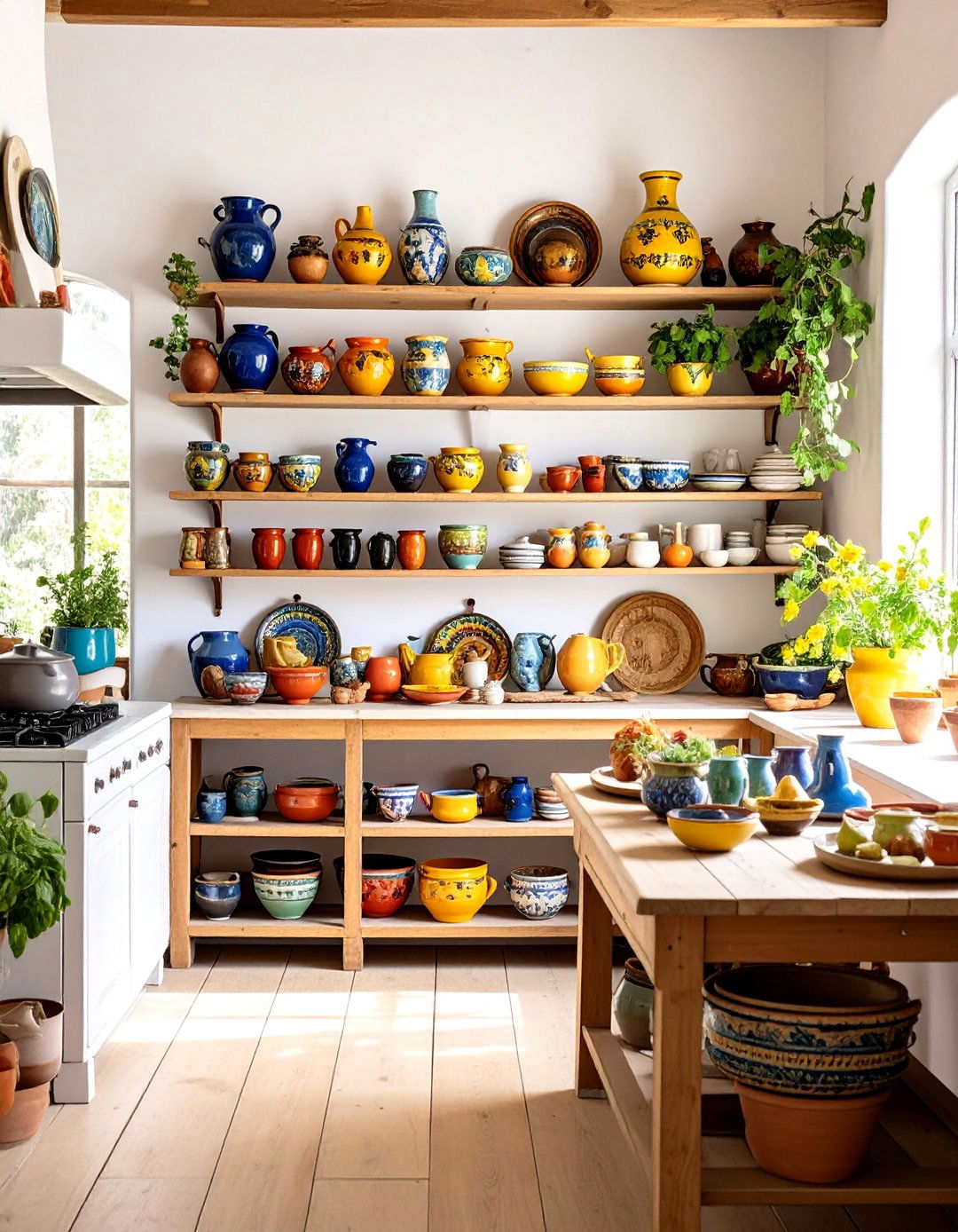 Colorful Mexican Kitchen Pottery Displays - 24 Mexican Kitchen Ideas