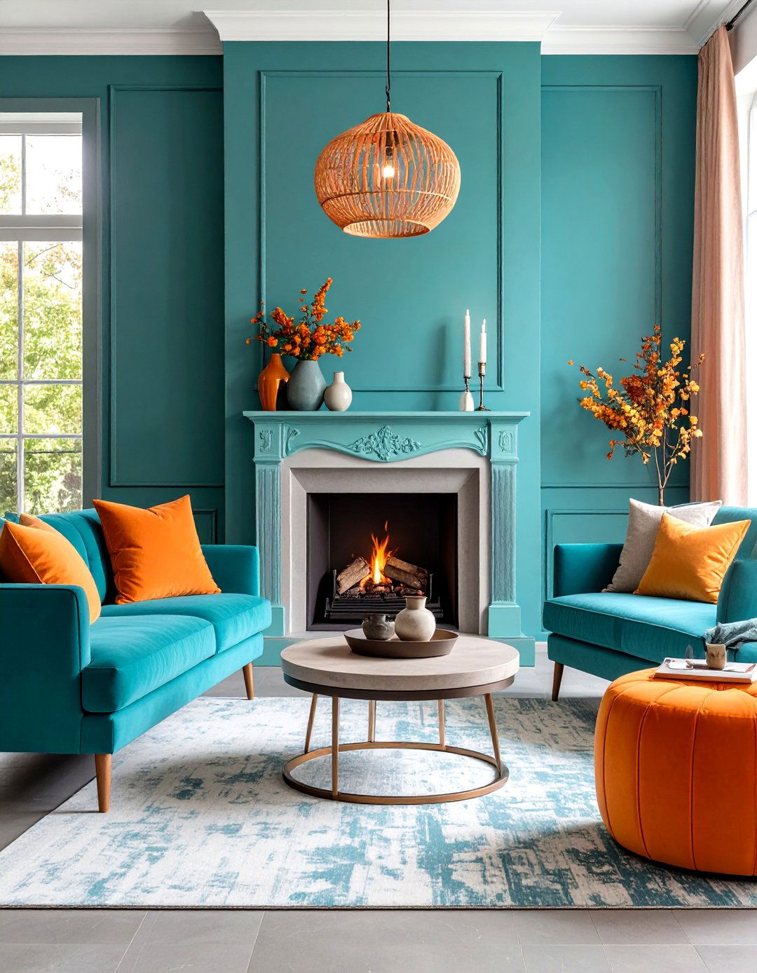 Colorful Painted Statement Fireplace - 24 Mid-century Modern Fireplace Ideas