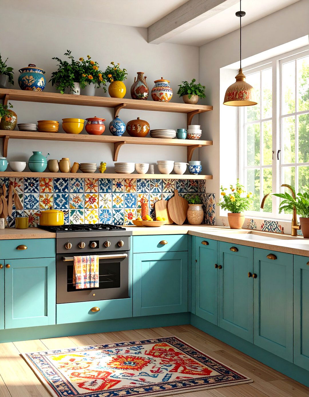 Colorful Pattern Mixing Kitchen - 24 Bohemian Tropical Bohemian Decor