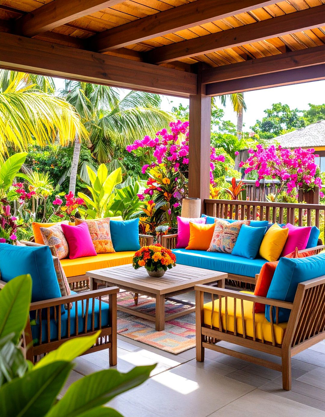 Colorful Tropical Lanai with Bold Accents - 24 Lanai Porch Ideas