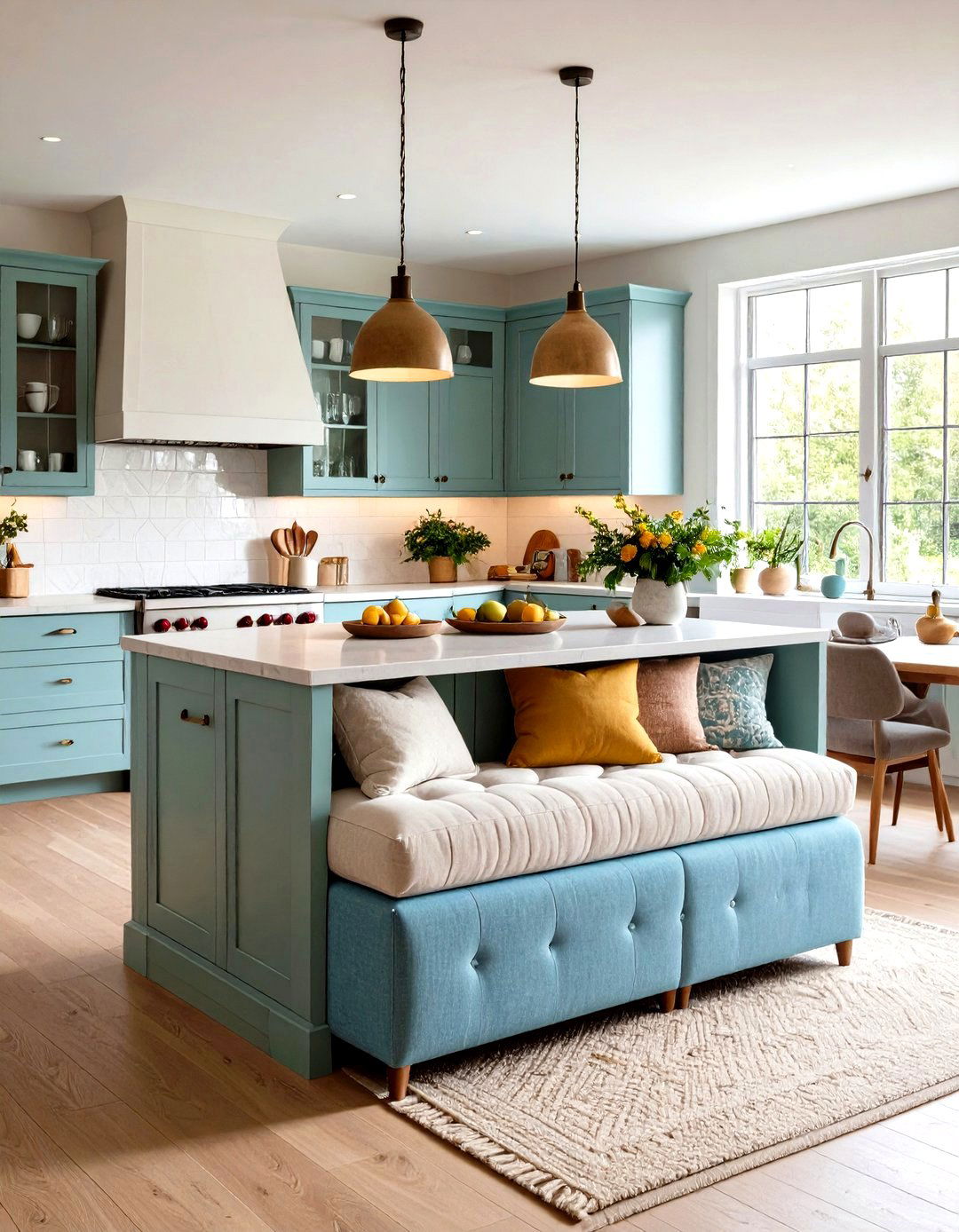 Compact Ottoman Islands with Soft Seating - 24 Small Kitchen Island Ideas