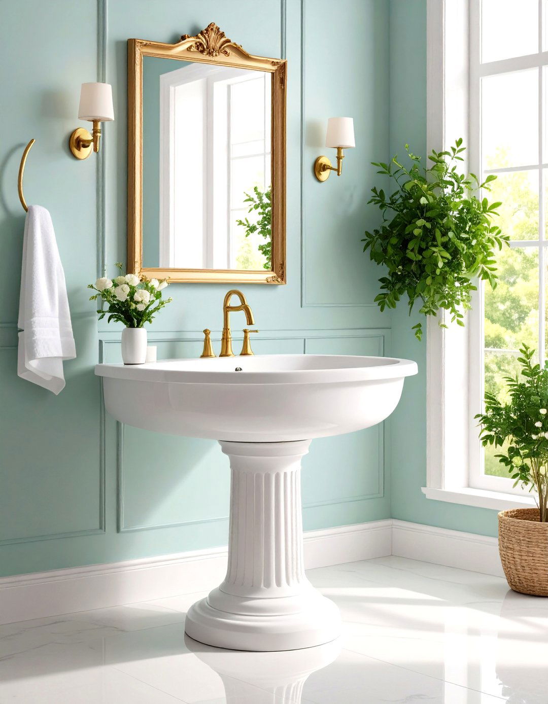 Compact Pedestal Sink with Decorative Base - 24 Small Bathroom Sink Ideas