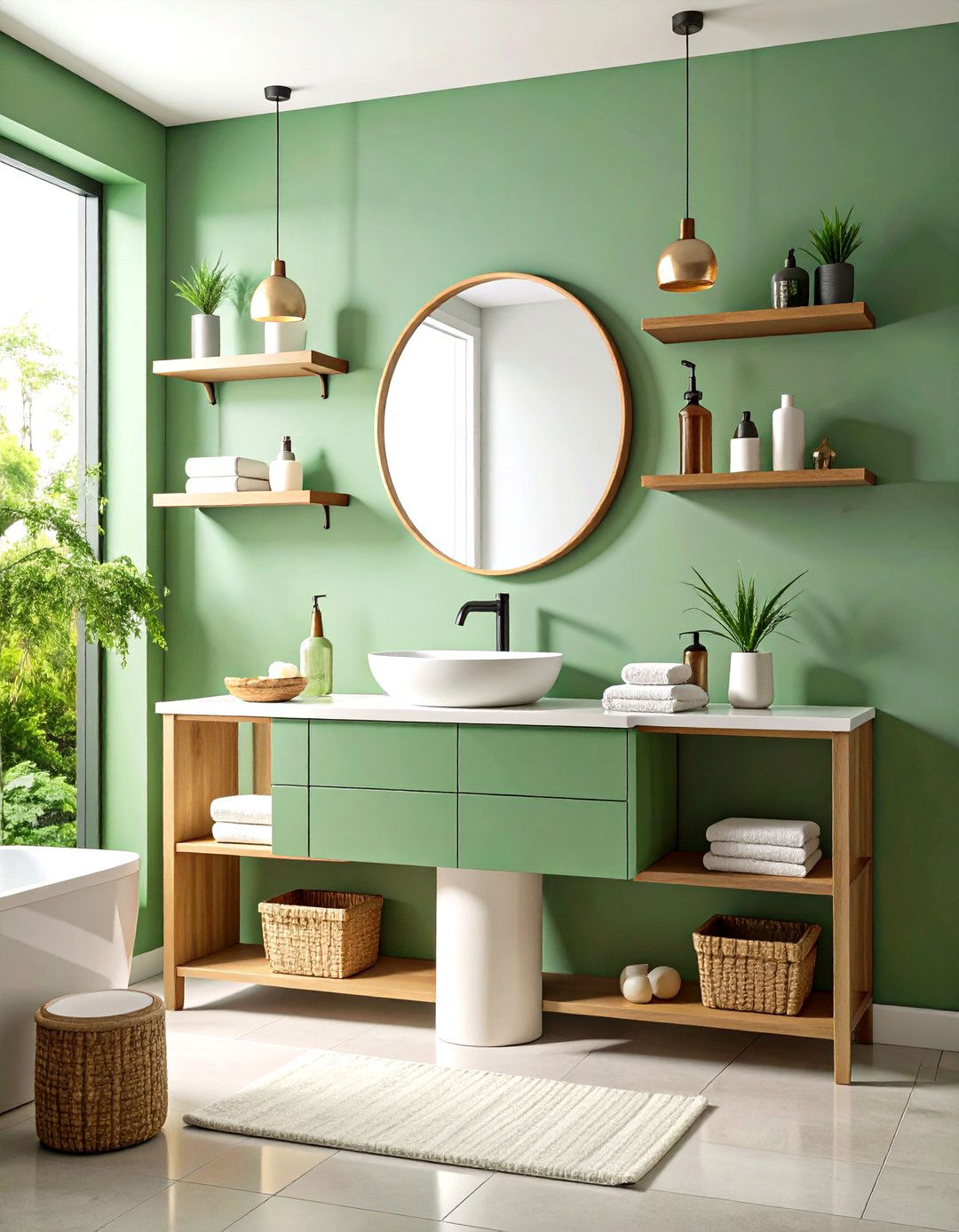 Compact Pedestal Vanity with Wall Mounted Storage - 24 Small Bathroom Vanity Ideas