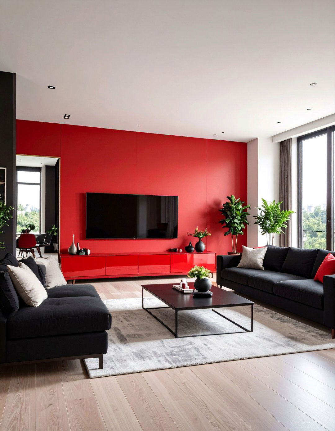 Compact Urban Apartment Layout - 24 Black and Red Living Room Ideas