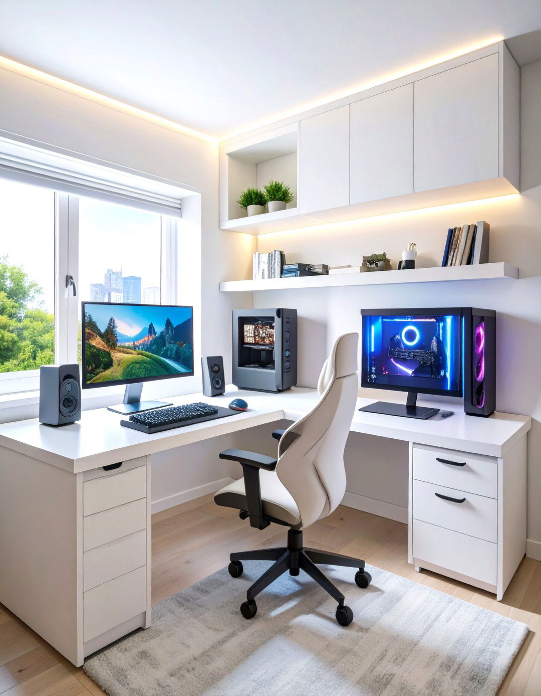Compact White Gaming Corner Setup - 24 All White Gaming Setup Ideas