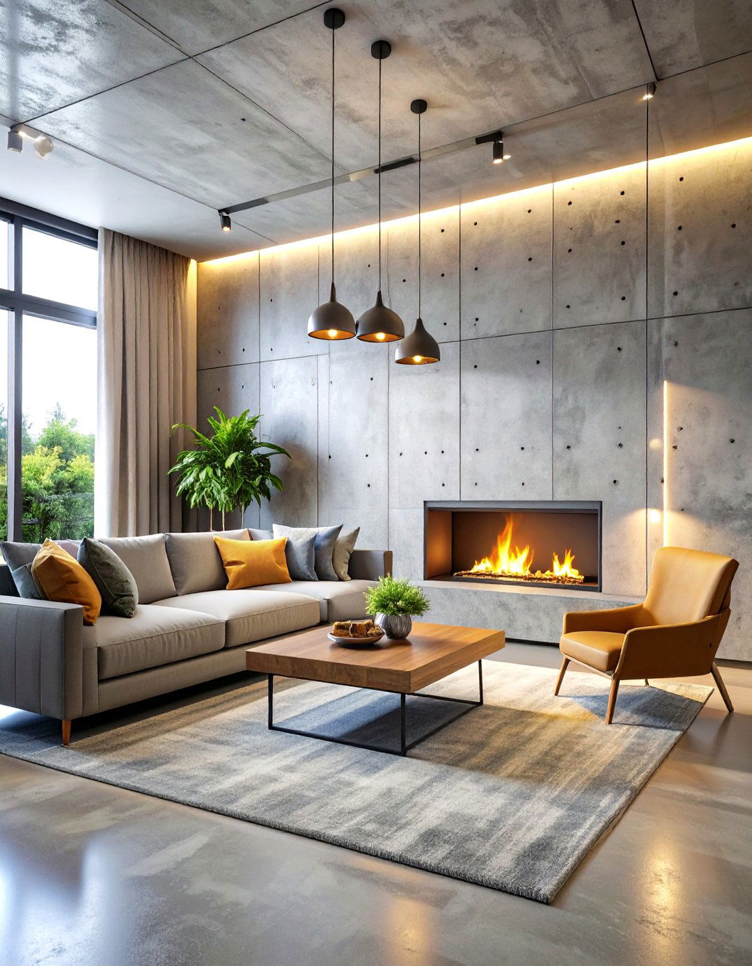 Concrete Accent Wall Modern Statement - 24 Off-center Fireplace Ideas