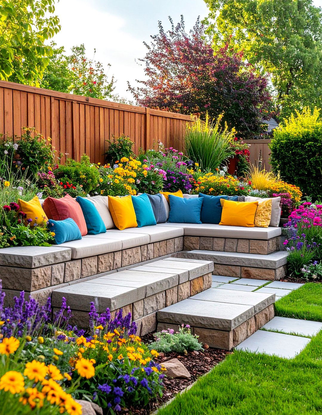 Concrete Block Fence with Built in Seating - 24 Concrete Block Fence Ideas
