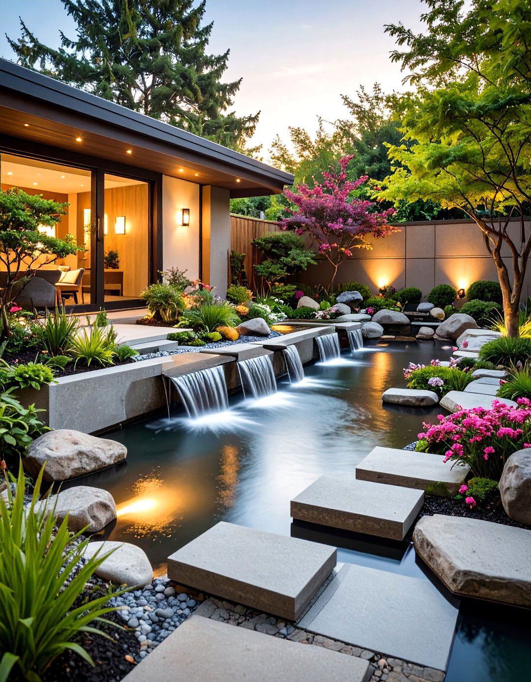 Concrete Block Fence with Water Features - 24 Concrete Block Fence Ideas