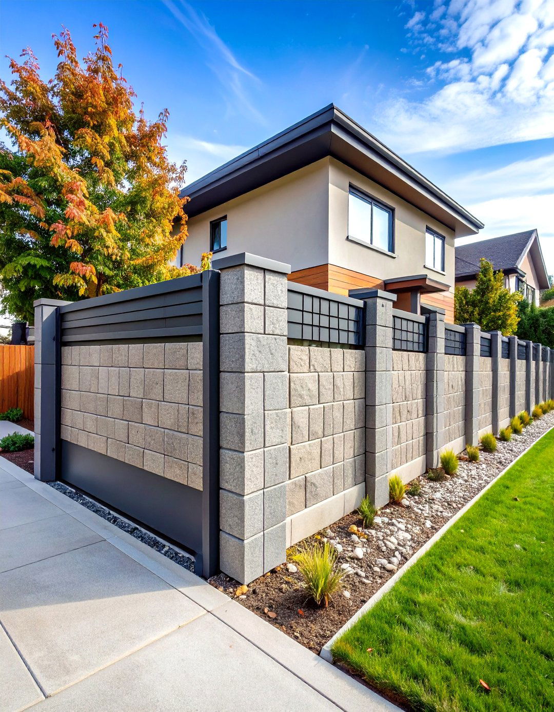 Concrete Block Modern Fence - 24 Backyard Fence Ideas