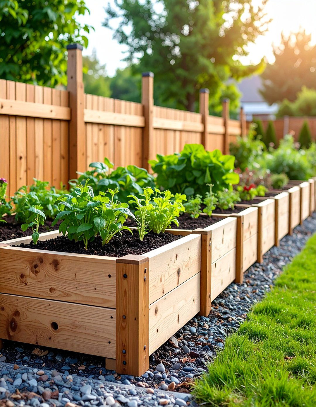 Concrete Block Raised Bed with Built In Trellis Posts - 24 Raised Garden Bed Along Fence Ideas