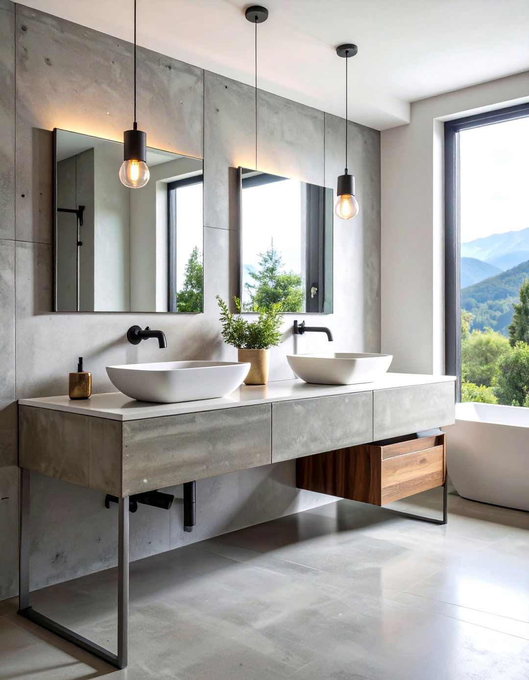 Concrete Counter Bathroom - 24 Industrial Bathroom Ideas